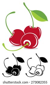 Vector cherries in color and black and white