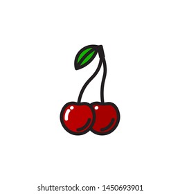 Vector cherries icon. Flat illustration of cherries isolated on white background. Icon vector illustration sign symbol.