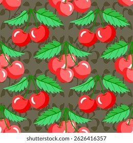 Vector - cherries with leaves seamless pattern.
