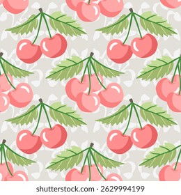 Vector - cherries with leaves seamless pattern.
