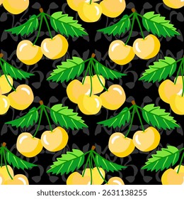 Vector - cherries with leaves seamless pattern.
