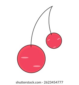 Vector cherries with stems on white background.