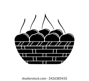 vector cherries in wicker bowl isolated on white background