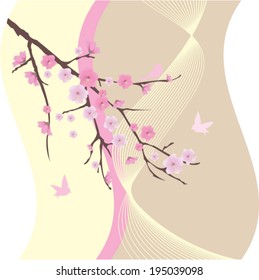 vector cherry blossom background with birds