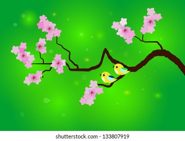 vector cherry blossom with birds