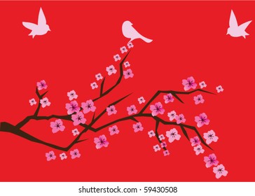 vector cherry blossom with birds