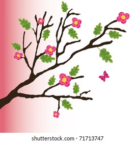 vector cherry blossom with butterfly