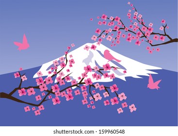 vector cherry blossom and mountain