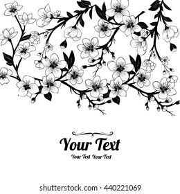 Vector cherry blossoms horizontal frame pattern background . Invitation or greeting card design.Vector illustration