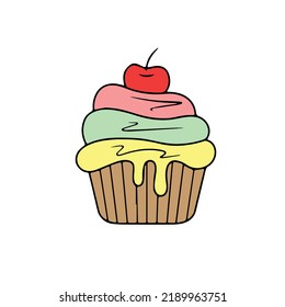 vector cherry cake in pastel colors on a white background