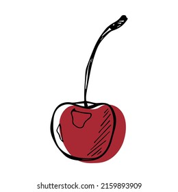 Vector cherry clipart. Hand drawn berry icon. Fruit illustration. For print, web, design, decor, logo.