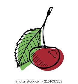 Vector cherry clipart. Hand drawn berry icon. Fruit illustration. For print, web, design, decor, logo.
