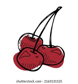 Vektorkirschenkulptur. Handgezeichnete Beerensymbol. Obstgrafik. Für Druck, Web, Design, Dekoration, Logo.
