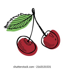 Vector cherry clipart. Hand drawn berry icon. Fruit illustration. For print, web, design, decor, logo.