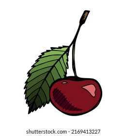 Clíparte de cerezo vectorial. Icono de berry dibujado a mano. Ilustración de fruta. Para imprimir, web, diseño, decoración, logotipo.