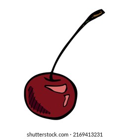 Vector cherry clipart. Hand drawn berry icon. Fruit illustration. For print, web, design, decor, logo.