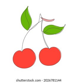 Vector Cherry in Continuous Line Drawing. Sketchy Single Cherries. Outline Simple Artwork with Editable Stroke.
