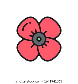 Vector cherry flower, apple blossom flat color line icon.