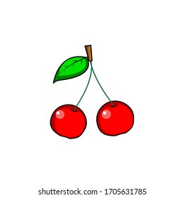 vector cherry - fresh fruit, natural berry. cherry icon. red, cherry with twigs and leaves with a white background..