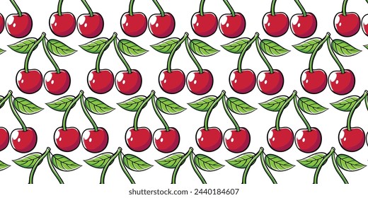 Vector cherry fruit with seamless pattern background