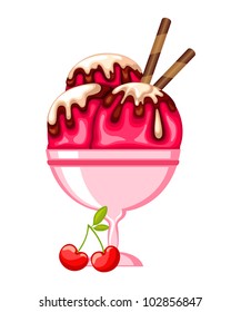 Vector cherry ice cream in a bowl