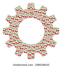 Vector cherry icons are arranged into cog mosaic. Mechanics design concept constructed from cherry objects.