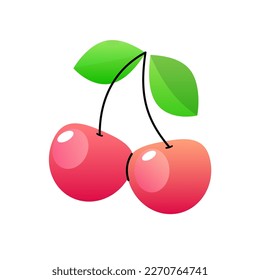 Vector cherry illustration. Isolated on a white background. Cartoon style icon Perfect for home decor such as posters, wall art, tote bag, t-shirt print, sticker