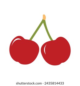 Vector cherry illustration. Isolated on a white background. Cartoon style icon, vector cherry - fresh fruit, natural berry.