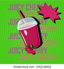Vector cherry juice cocktail in pop art style for price tag or menu