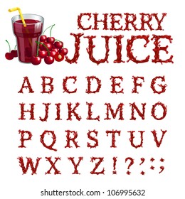 Vector cherry juice serif font, abc a-z