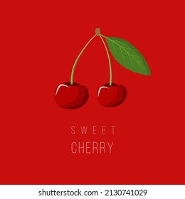 Vector cherry on the red background