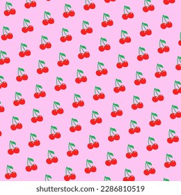 Vector cherry pattern design. Icon illustration on pink background. Can use for decoration, printed, wallpaper, websites, wrapping paper.
