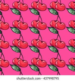 vector cherry pattern on pink background