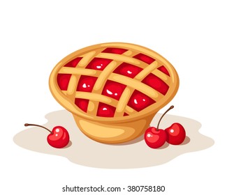 Vector cherry pie isolated on a white background.