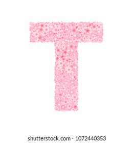 Vector cherry or sakura blossoms font, letter T