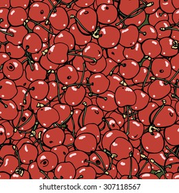 Vector cherry seamless hand drawn pattern