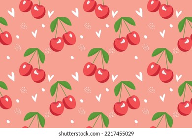 Vector cherry seamless pattern. Hand drawn illustration of berry fruit. Trendy design for wallpaper, gift wrap, fabric