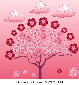 Vector cherry tree in blossom