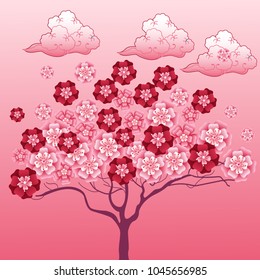 Vector cherry tree in blossom