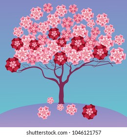 Vector cherry tree in blossom