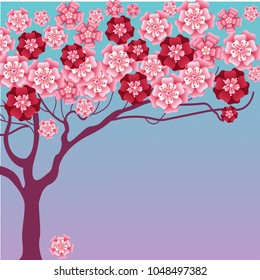 Vector cherry tree in blossom