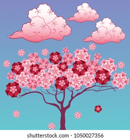 Vector cherry tree in blossom