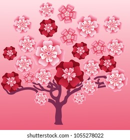 Vector cherry tree in blossom
