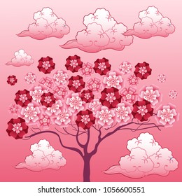 Vector cherry tree in blossom