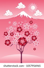 Vector cherry tree in blossom and mount Fuji