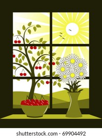 vector cherry tree outside window