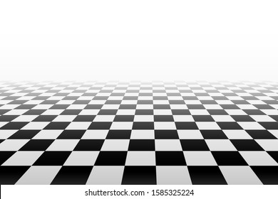 Vector chess background. Black and white perspective checkered background. Abstract background with a perspective