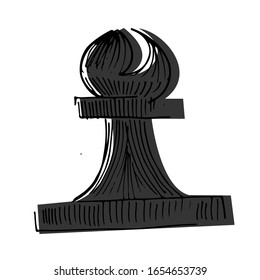 Vector chess bishop isolated Black piece doodle cartoon design. Hand drawn sketch, draft, ink dark pictogram. For chess related organisation logo, prints, t-shirt, fabric, tea cup design no background