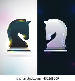 Vector chess black and white horses shape. Icon with mammal silhouette, play equipment