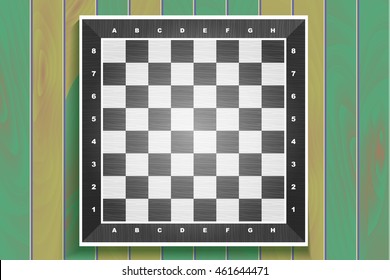 Vector chess boards on wooden background. checkers or draughts, a traditional board game with pieces in dark and light brown, vector illustration